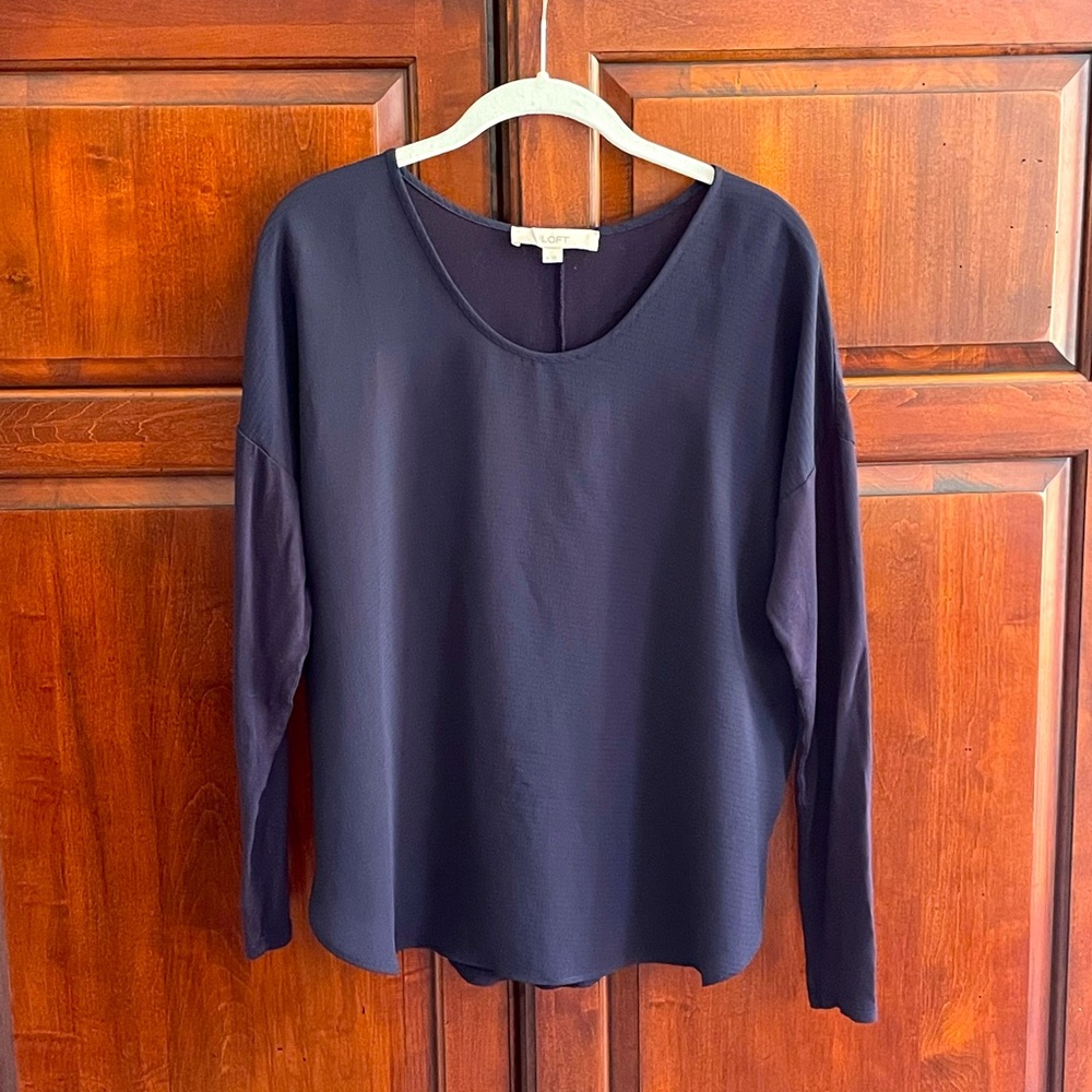 Loft Mixed Media Navy Blouse